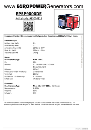 Дизельні генератори Europower EPSP9000DE (MA)