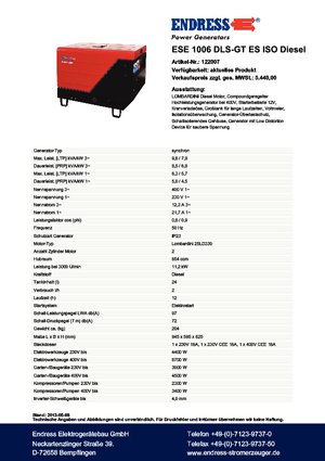Дизельні генератори Endress ESE 1006 DLS-GT ES ISO DI