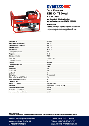 Дизельні генератори Endress ESE 604 YS DI