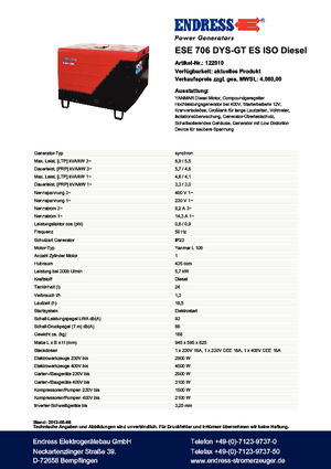 Дизельні генератори Endress ESE 706 DYS-GT ES ISO DI
