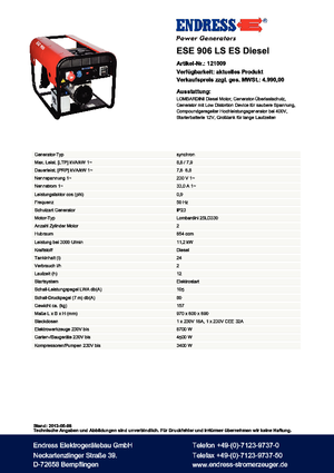 Дизельні генератори Endress ESE 906 LS ES DI