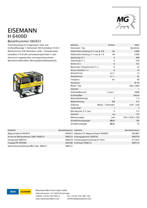 Дизельні генератори Eisemann H 6400 D