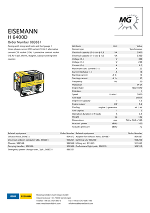 Дизельні генератори Eisemann H 6400 D