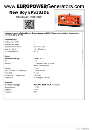 Дизельні генератори Europower New Boy EPS103DE (MA)