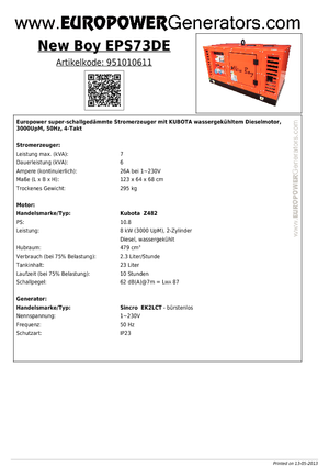 Дизельні генератори Europower New Boy EPS73DE (S)