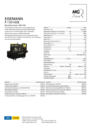 Дизельні генератори Eisemann P 15010 DE