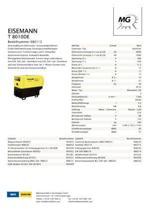 Дизельні генератори Eisemann T 8010 DE