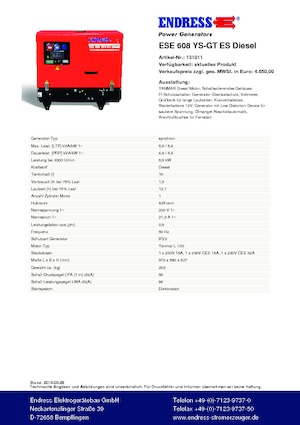 Бензинові електрогенератори Endress ESE 608 YS-GT ES DI