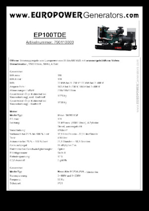 Дизельні генератори Europower EP100TDE (MA)