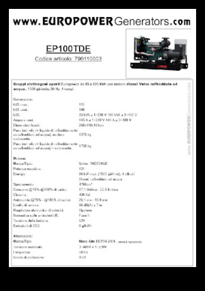 Дизельні генератори Europower EP100TDE (MA)