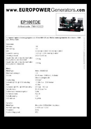 Дизельні генератори Europower EP100TDE (MA)