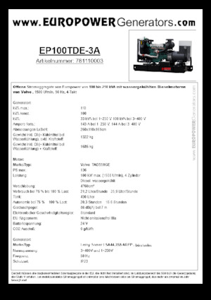 Дизельні генератори Europower EP100TDE-3A (LS)