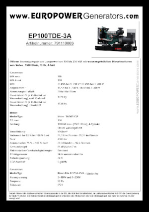 Дизельні генератори Europower EP100TDE-3A (MA)