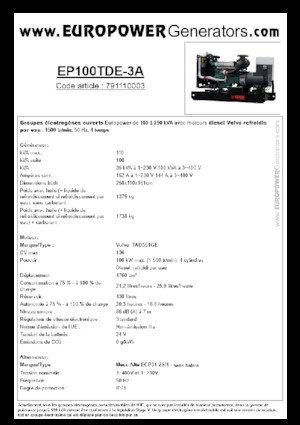 Дизельні генератори Europower EP100TDE-3A (MA)