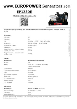Дизельні генератори Europower EP123DE (S)