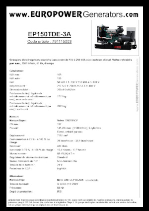 Дизельні генератори Europower EP150TDE-3A (MA)