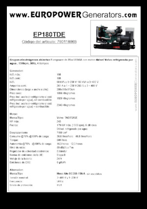 Дизельні генератори Europower EP180TDE (MA)