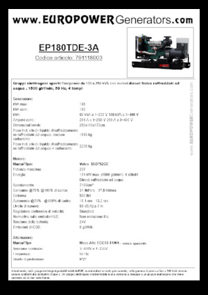 Дизельні генератори Europower EP180TDE-3A (MA)