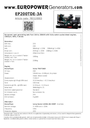 Дизельні генератори Europower EP200TDE-3A (LS)
