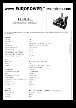 Дизельні генератори Europower EP20TDE (MA)
