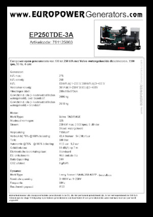 Дизельні генератори Europower EP250TDE-3A (LS)