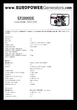 Дизельні генератори Europower EP2800DE (MA)