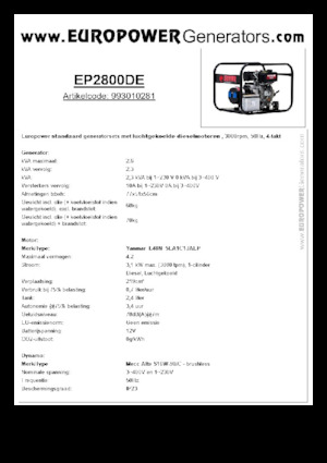 Дизельні генератори Europower EP2800DE (MA)