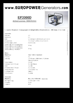 Дизельні генератори Europower EP3000D (MA)