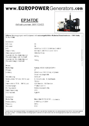 Дизельні генератори Europower EP34TDE (MA)