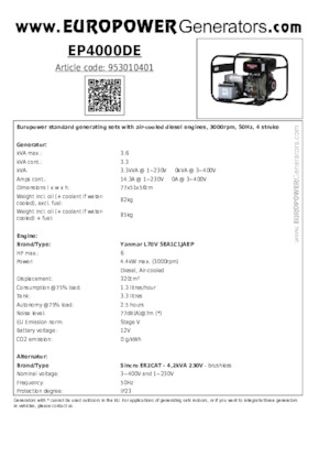 Дизельні генератори Europower EP4000DE (S)