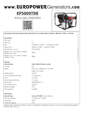 Дизельні генератори Europower EP5000TDE (S)