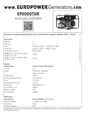 Дизельні генератори Europower EP6000TDE (S)