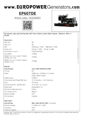 Дизельні генератори Europower EP60TDE (MA)