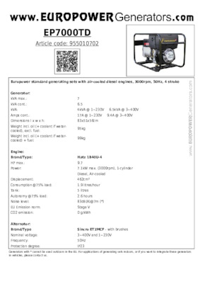 Дизельні генератори Europower EP7000TD (S)