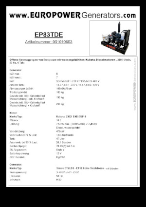 Дизельні генератори Europower EP83TDE (S)