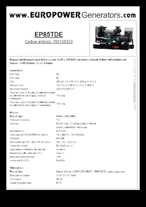 Дизельні генератори Europower EP85TDE (LS)