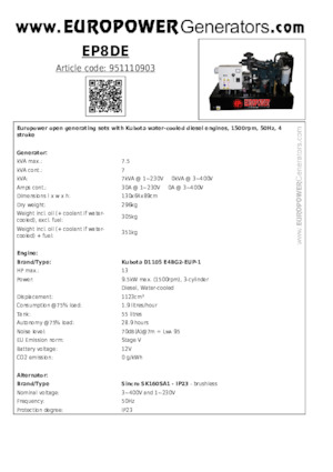 Дизельні генератори Europower EP8DE (S)