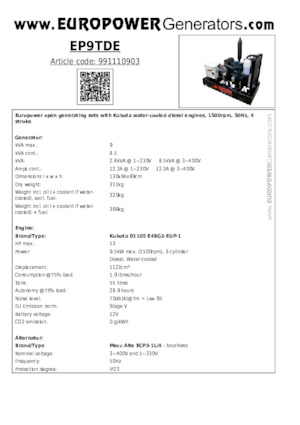 Дизельні генератори Europower EP9TDE (MA)