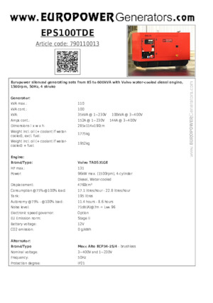 Дизельні генератори Europower EPS100TDE (MA)