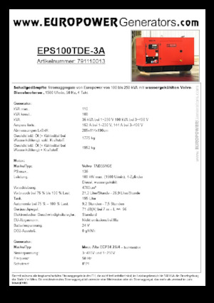 Дизельні генератори Europower EPS100TDE-3A (MA)