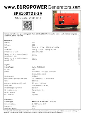 Дизельні генератори Europower EPS100TDE-3A (MA)