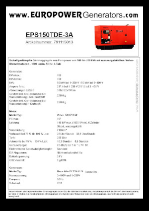 Дизельні генератори Europower EPS150TDE-3A (MA)