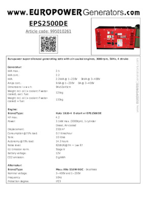 Дизельні генератори Europower EPS2500DE (MA)