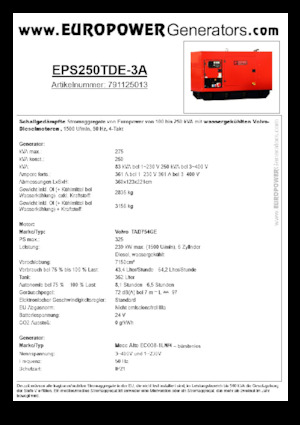 Дизельні генератори Europower EPS250TDE-3A (MA)