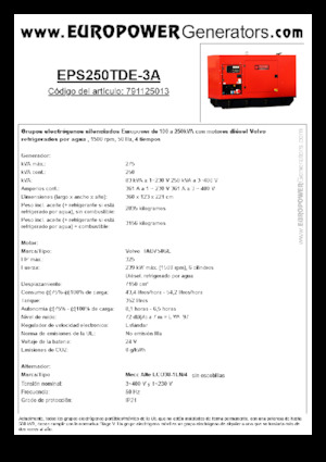 Дизельні генератори Europower EPS250TDE-3A (MA)