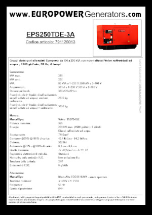Дизельні генератори Europower EPS250TDE-3A (MA)