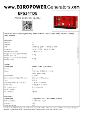 Дизельні генератори Europower EPS34TDE (LS)