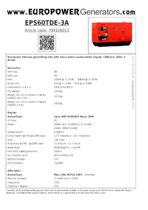 Дизельні генератори Europower EPS60TDE-3A (MA)