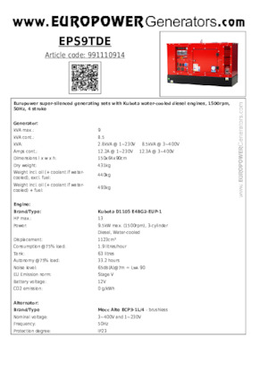 Дизельні генератори Europower EPS9TDE (MA)