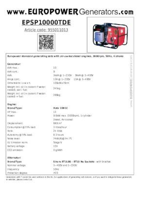 Дизельні генератори Europower EPSP10000TDE (S)